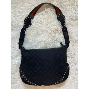 Gucci Pelham Handbag Black GG Web Print Red Green Medium